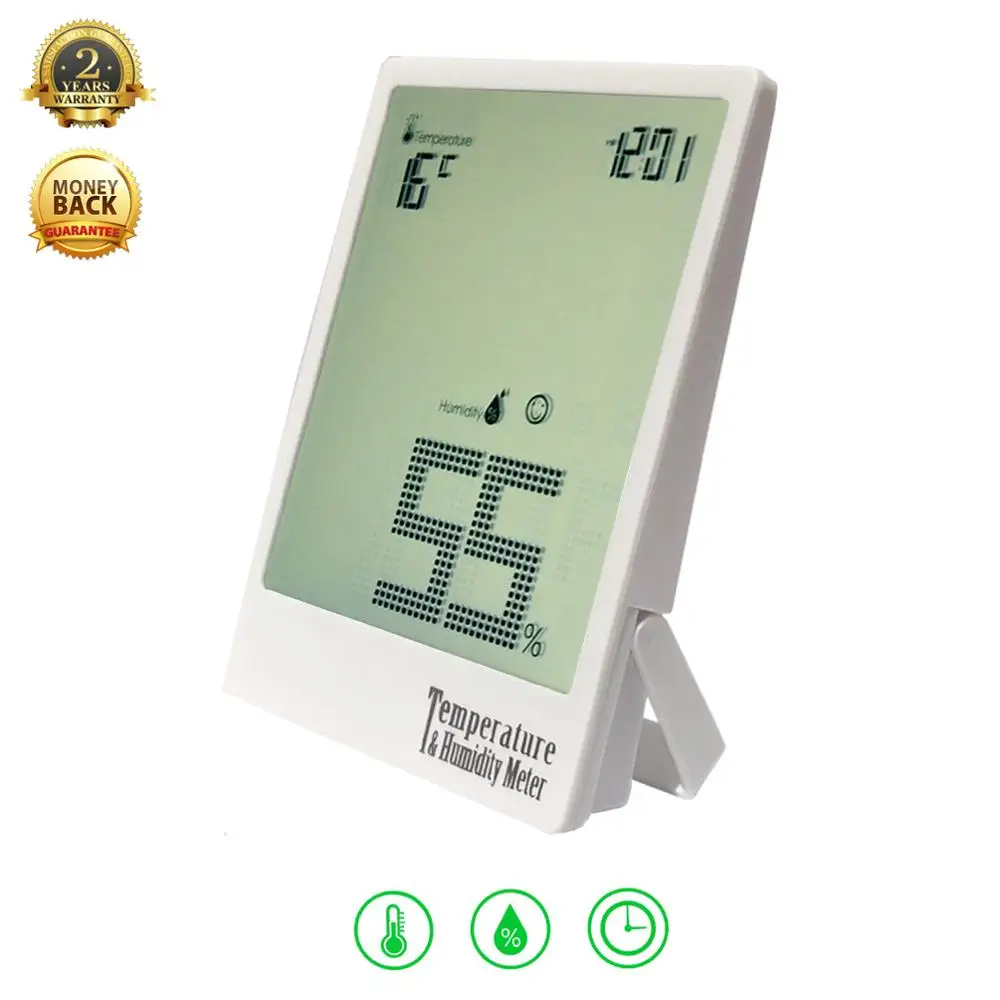 

Цифровой измеритель температуры и влажности, гигрометр, комнатный термометр, монитор влажности и время для большинства помещений