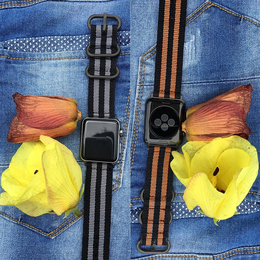 Тканый нейлоновый ремешок мягкий сменный для наручных часов Apple Watch Series 4/3/2/1 с