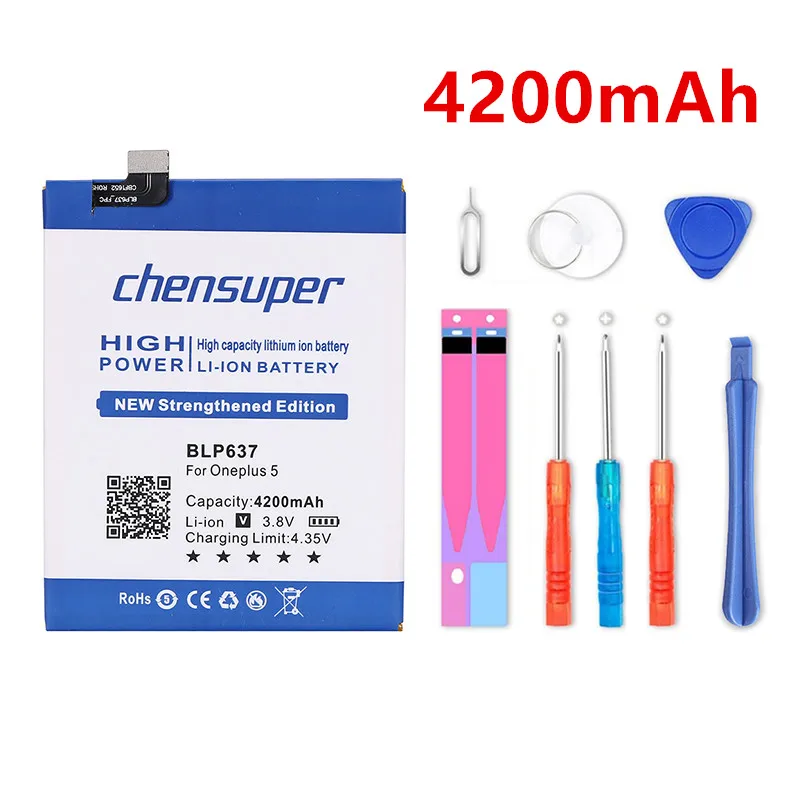 

chensuper 4200mAh BLP637 Good Quality Battery For Oneplus 5 One Plus 5 Five One Plus 5 Battery+Gift tools +stickers