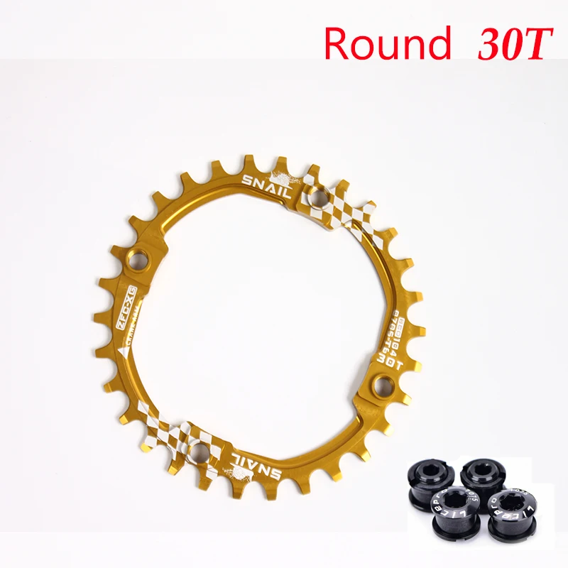 Gold-30T Улитка 104bcd Звездочка для 30 т цветные колеса для горного велосипеда узкий широкий MTB велосипед односкоростное кольцо цепи велосипеда болты - Цвет: Gold-30T