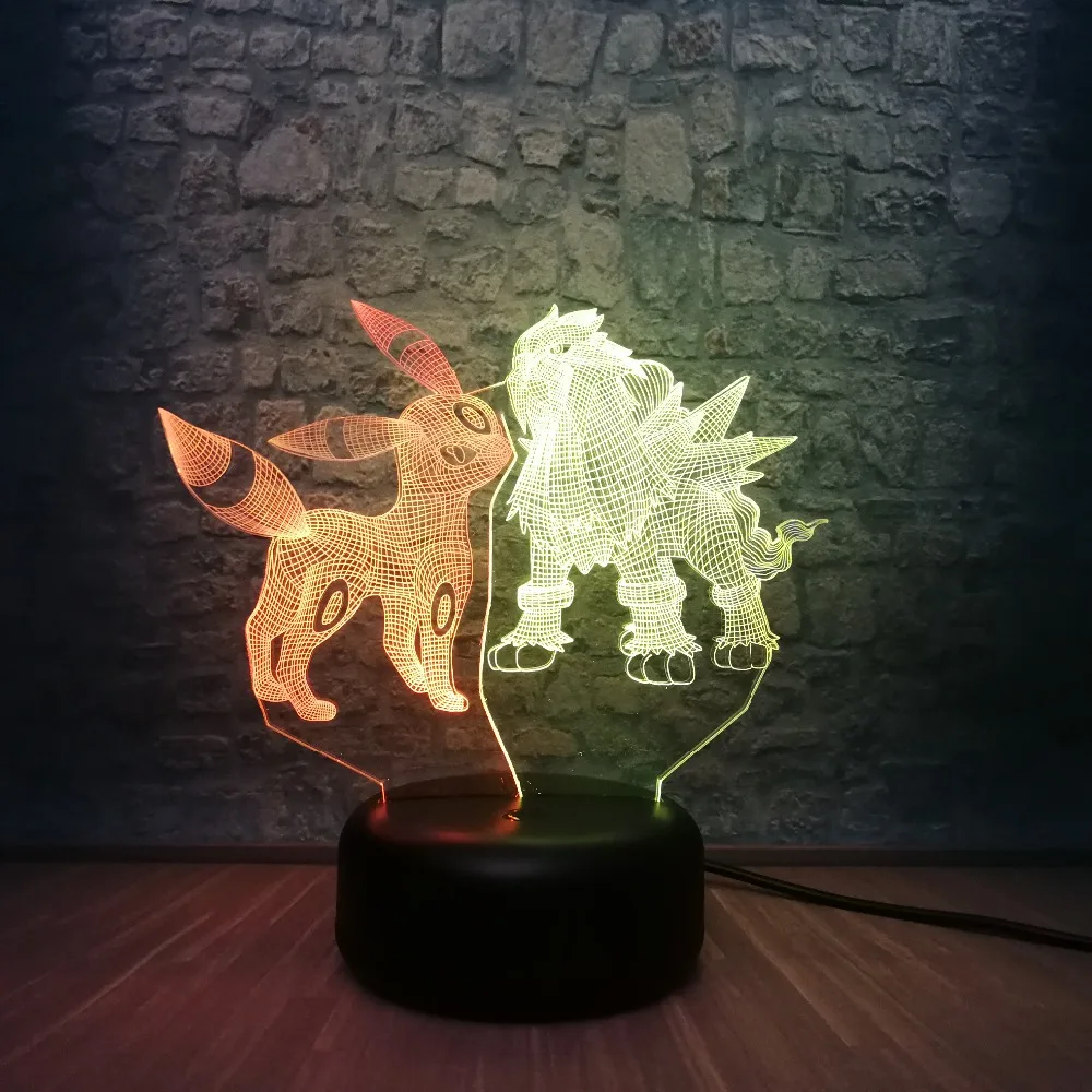 Мультяшный Покемон Umbreon $ Entei фигурки 3D смешанный светодиодный светильник RGB Blub 7