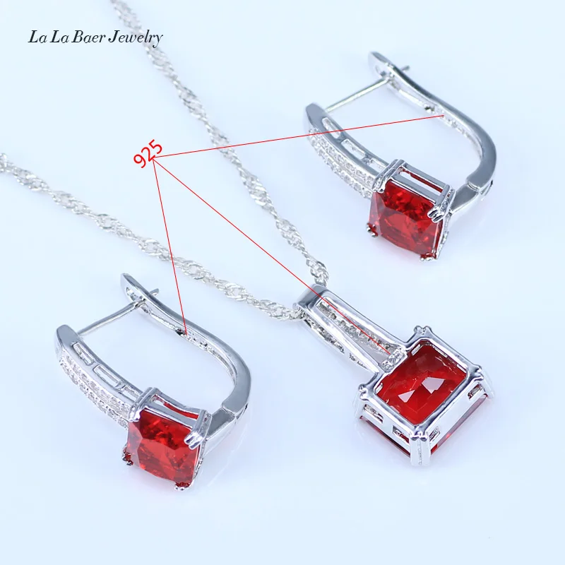 L & B Дубай Стиль красный гранат белый циркон принцесса комплект ювелирных изделий
