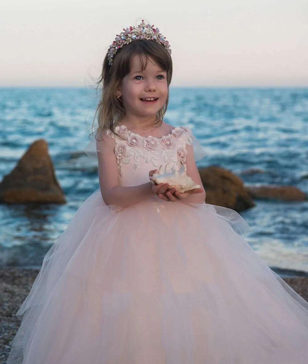 Girls Pink Tulle Lace Applique Dress Pageant Birthday Christmas Party Flower Girl Dresses Communion Gowns 2-14 Years | Свадьбы и