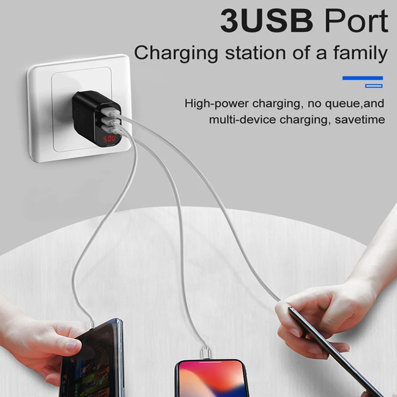Сетевое зарядное устройство Baseus 3 USB порта белый/чёрный|Зарядные устройства для