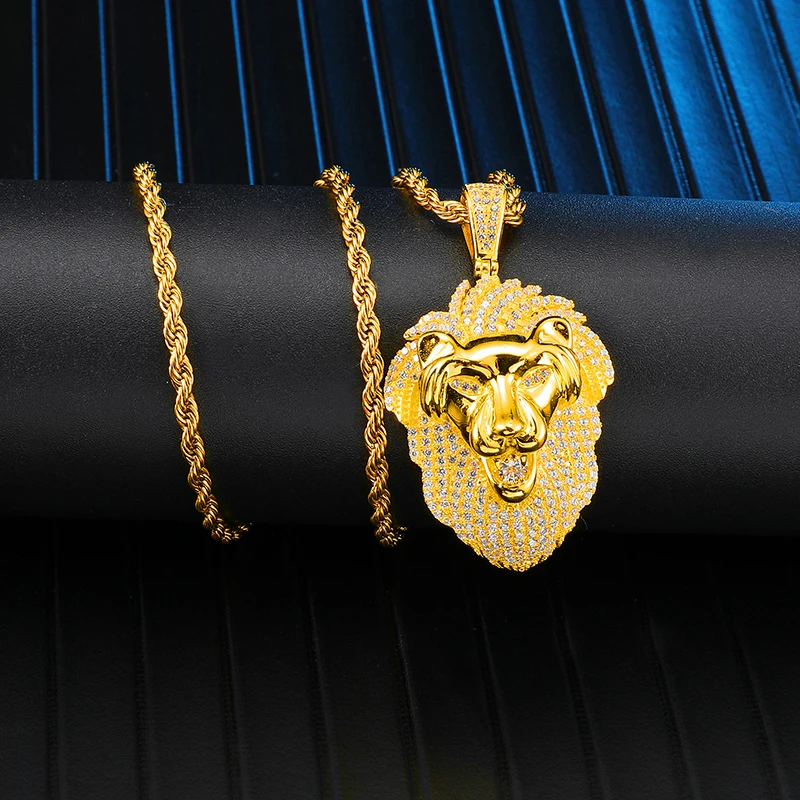 HIP Hop Copper Animal Bling Full Iced Out Lion Rope Chain Pendants &amp Necklaces for Men Jewelry Gold Color Dropshipping | Украшения и