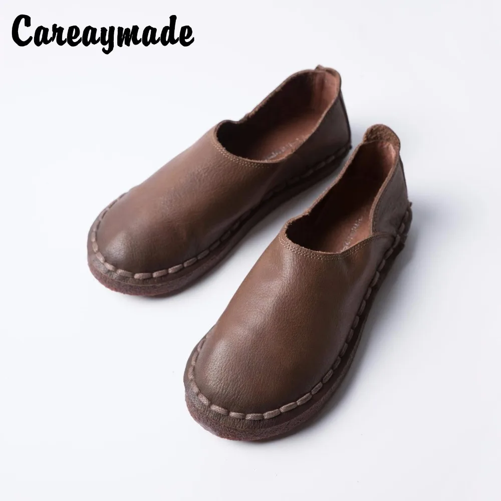 Careaymade-Genuine leather shoes, Pure handmade flat shoes, The retro art mori girl shoes, Fashion Retro Deep shoes, 3 colors