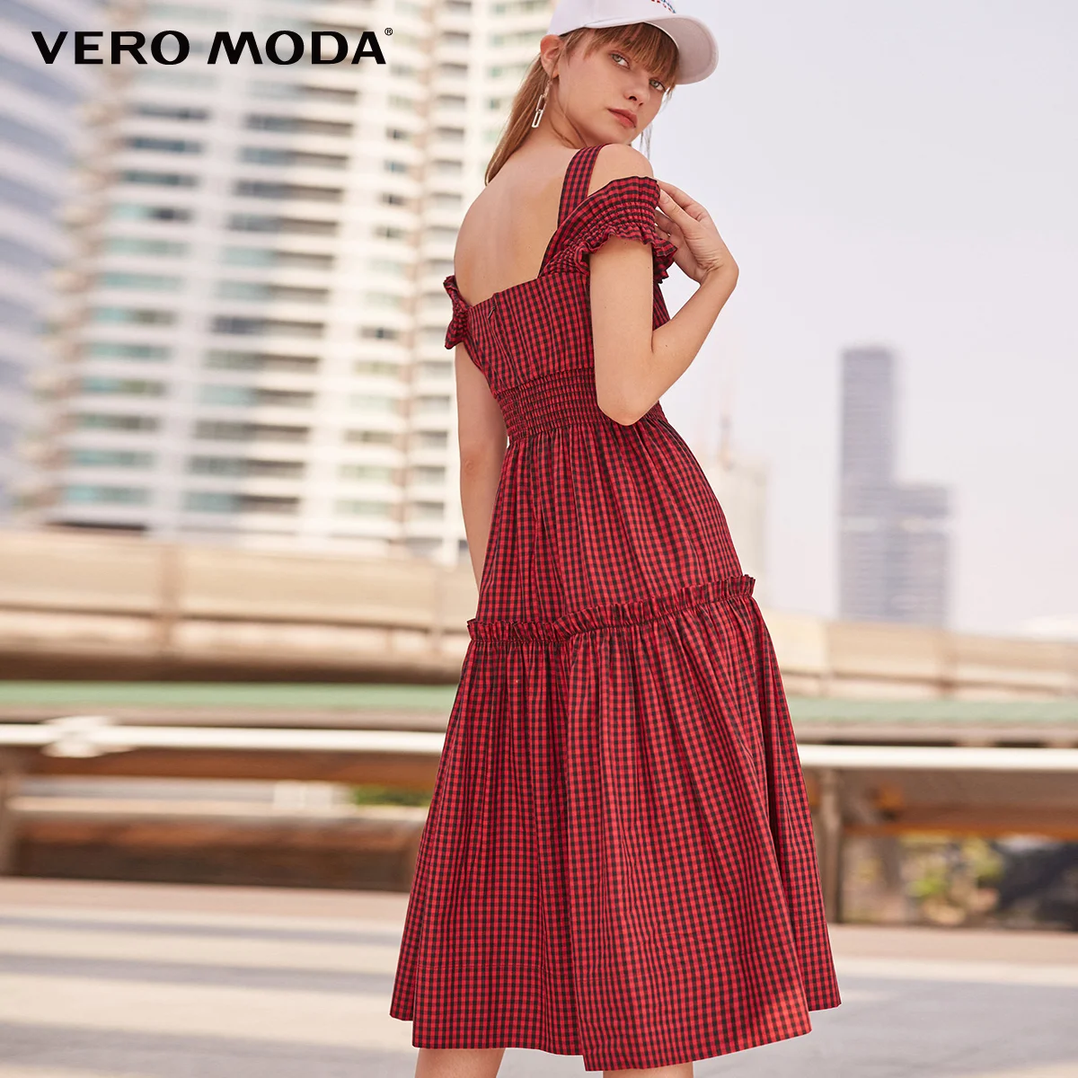 Vero Moda Весна и лето новый пояс клетчатое платье женщин | 31827A574 Женская одежда