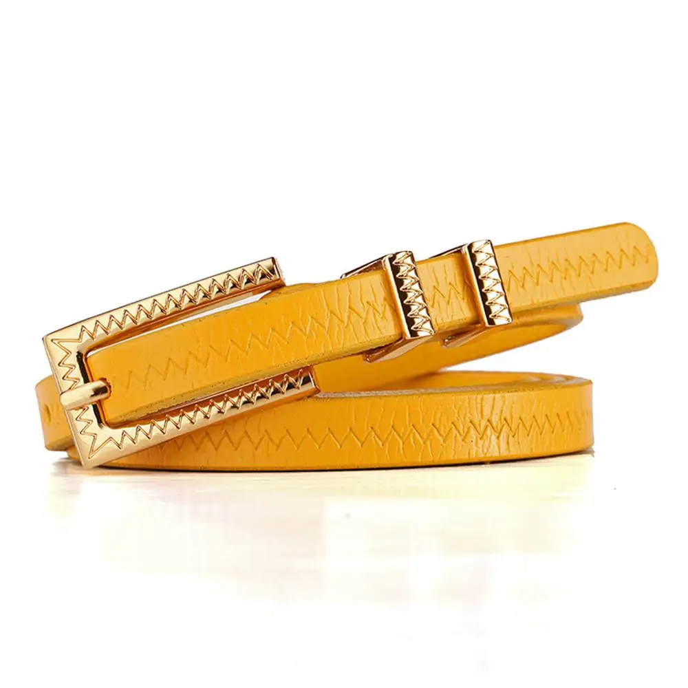 Yellow FAJARINA, женские, качественные,, из воловьей кожи, изысканные пояса, узкие, универсальные, украшение, модный розовый пояс, Женская юбка с поясом, LDFJ018 - Цвет: Yellow