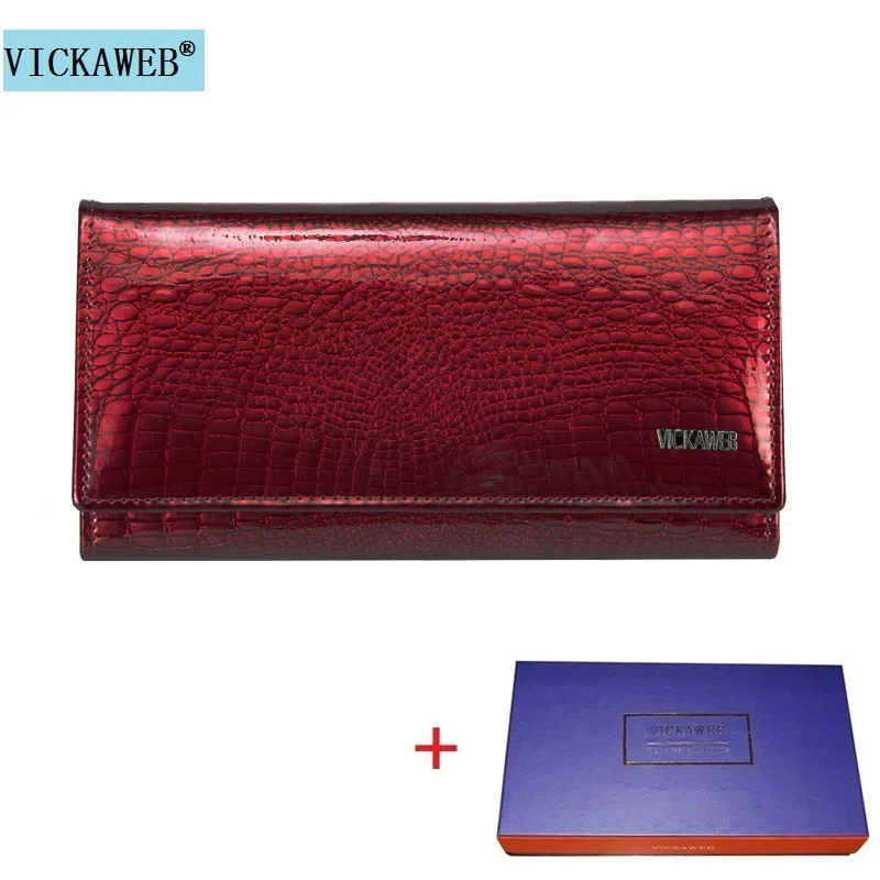 Jujube Red and Box VICKAWEB, короткий кошелек, Женский кошелек из натуральной кожи, Женский кошелек с застежкой, модные женские кошельки с застежкой-молнией, женские кошельки и кошельки - Цвет: Jujube Red and Box