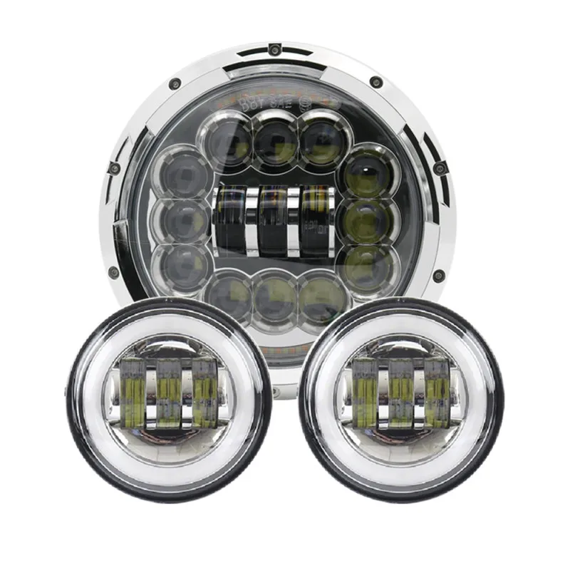 set chrome DRL 90 Вт " круглые H4 светодиодный moto rcycle для передняя фара Harley 7" светодиодный проектор moto фар+ пара 4," ближнего света для Harley Touring - Цвет: set chrome DRL
