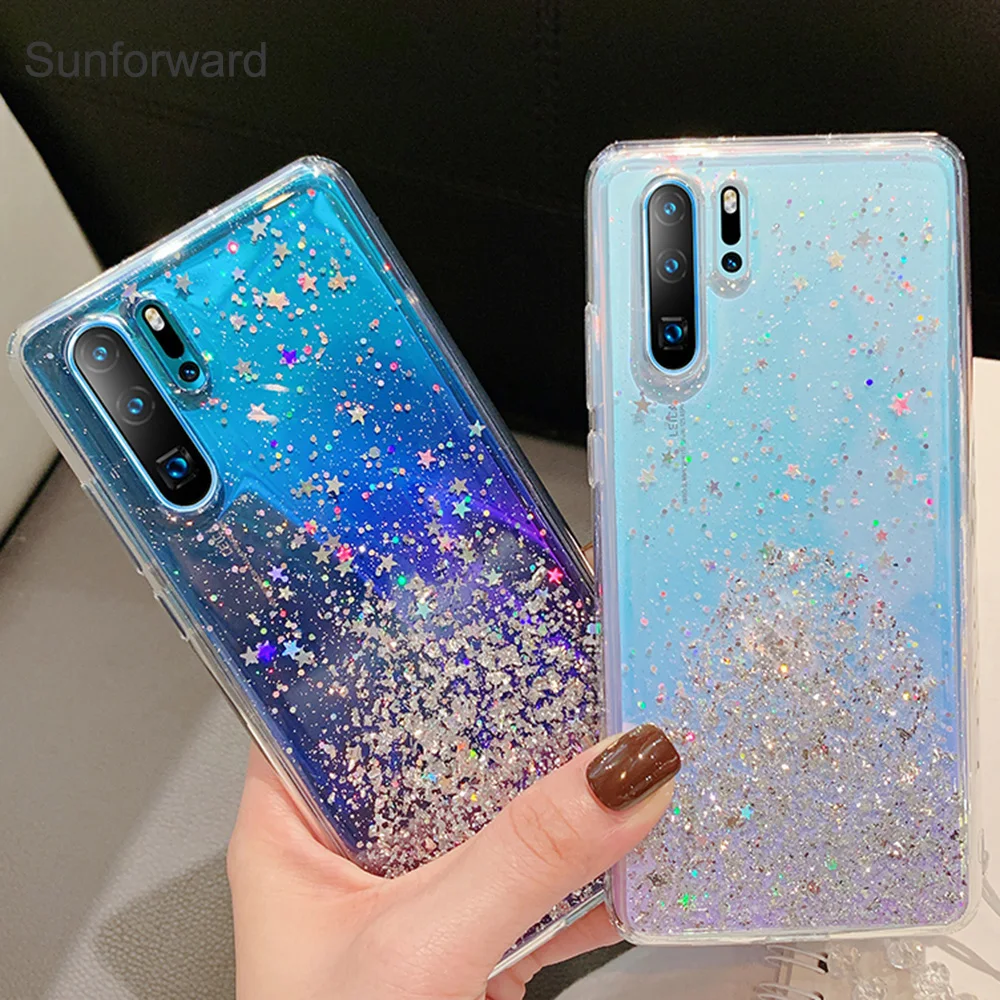 Прозрачный чехол для Huawei P30 Pro мягкий силиконовый из ТПУ с блестящими звездами