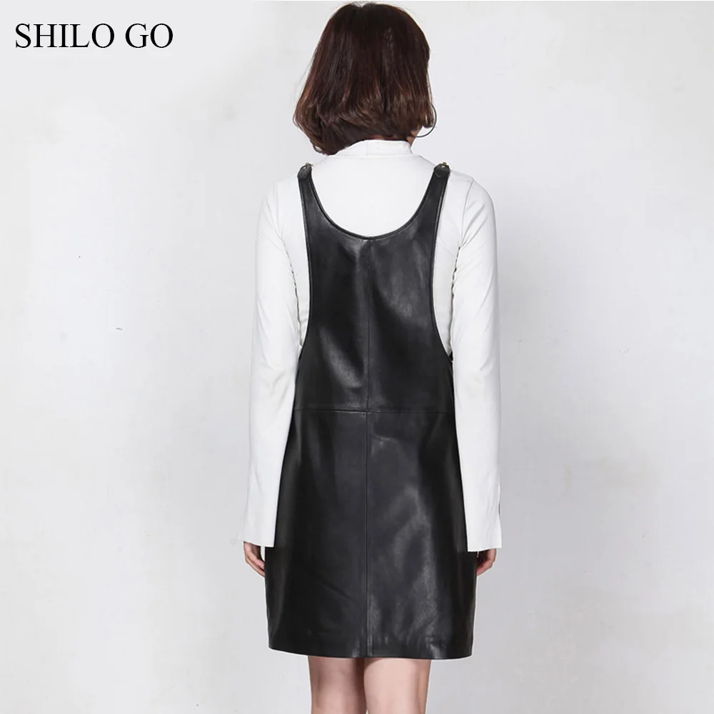 SHILO GO кожаное платье женское весеннее модное платье из натуральной овечьей кожи с v-образным вырезом без рукавов лаконичное свободное прямое платье