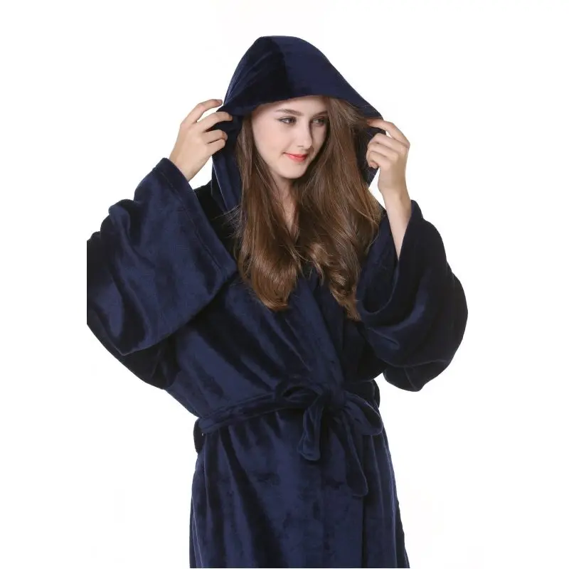 Мужские и женские утепленные фланелевые халаты с длинным рукавом воротником