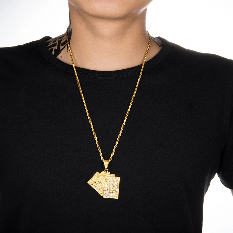 D&ampZ INS Fashion Playing Cards Pendant Necklace Micro Paved Zircon Poker Card Necklaces for Men Street Jewelry |