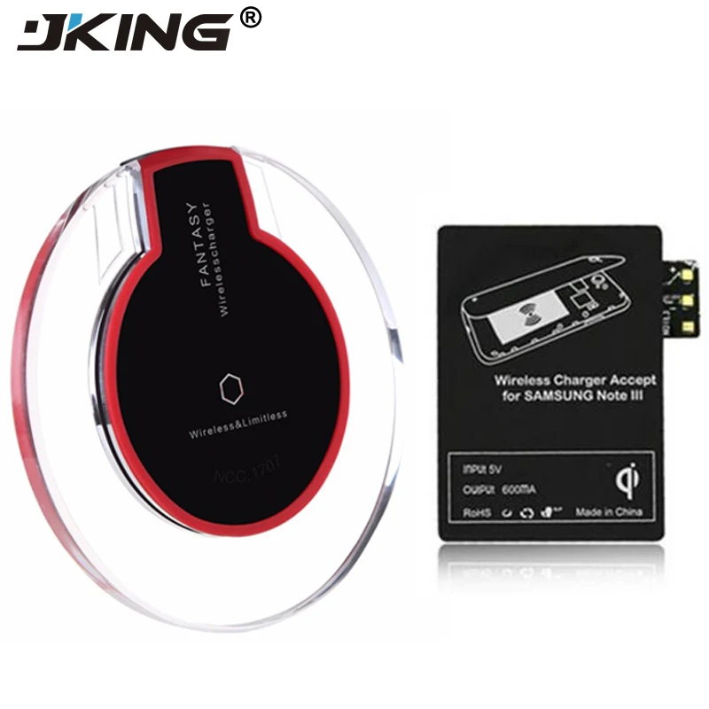 JKING 1Set Universal Portable Wireless Charging Pad LED Qi Charger with Receiver for Sumsung Note3 N9000 N9005 N900 | Мобильные