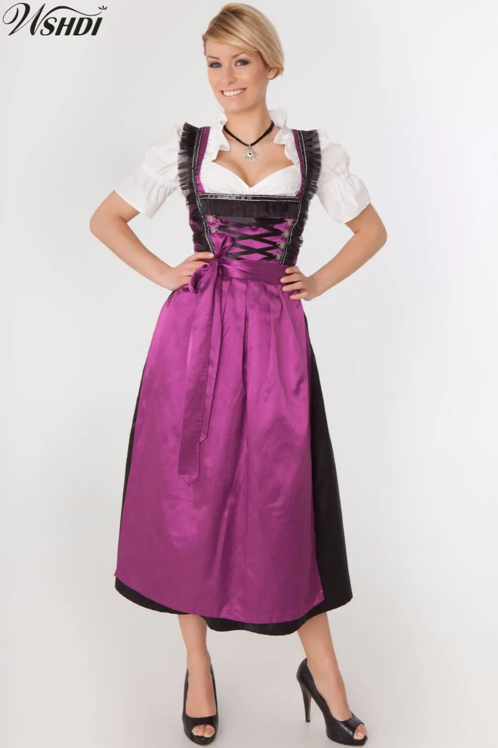 

Adult Oktoberfest Beer Girl Costume Germany Wench Dirndl Maid Costume Carnival Purim Day Party Dress