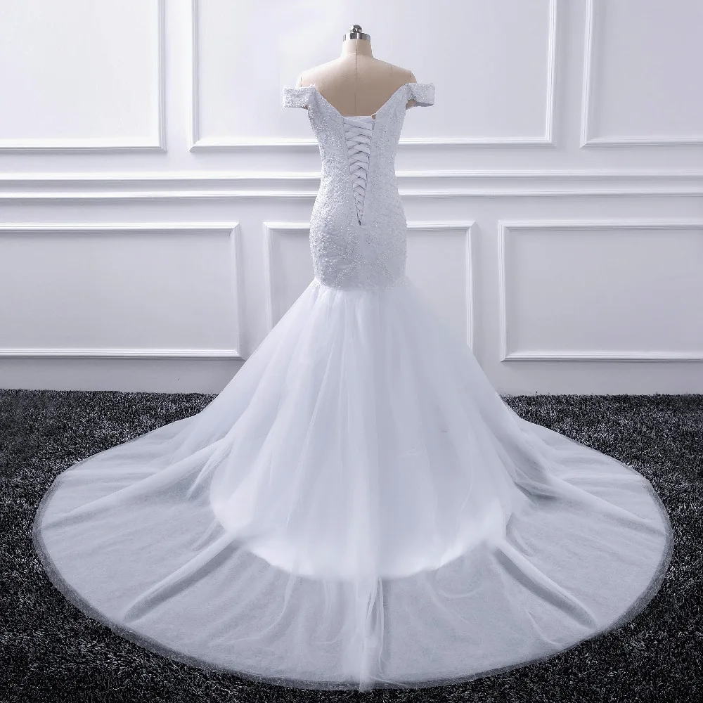 

Robe De Mariage New Fashion Lace Mermaid White ivory Beaded Wedding Dresses Off The Shoulder Bridal Gown Custom Made