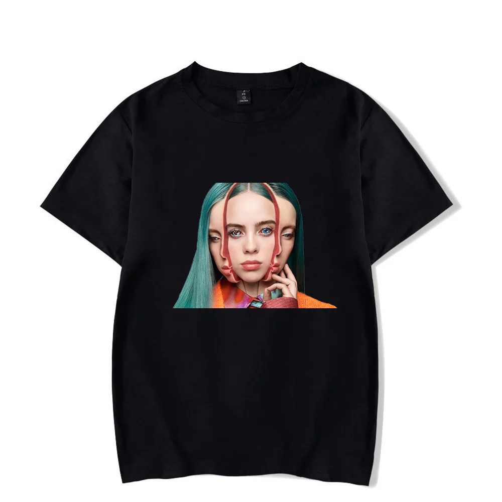 Billie Eilish футболка с фото принтом на заказ Летние черные футболки мужские