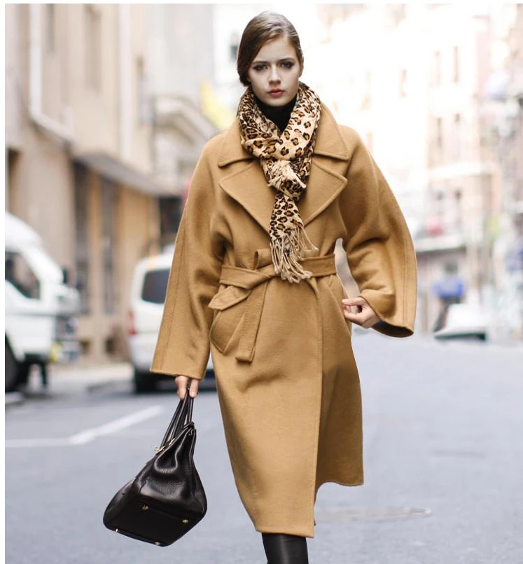 Womens Woolen Cashmere Long Belt Trench Coats Mid-calf British Overcoat Casual Duffle Outwear Luxury Warm 2Colors Plus SPY9016 | Женская