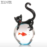 tooarts modern cat and goldfish figurine gift glass home decor animal mini statuettes multicolor home decoration accessories