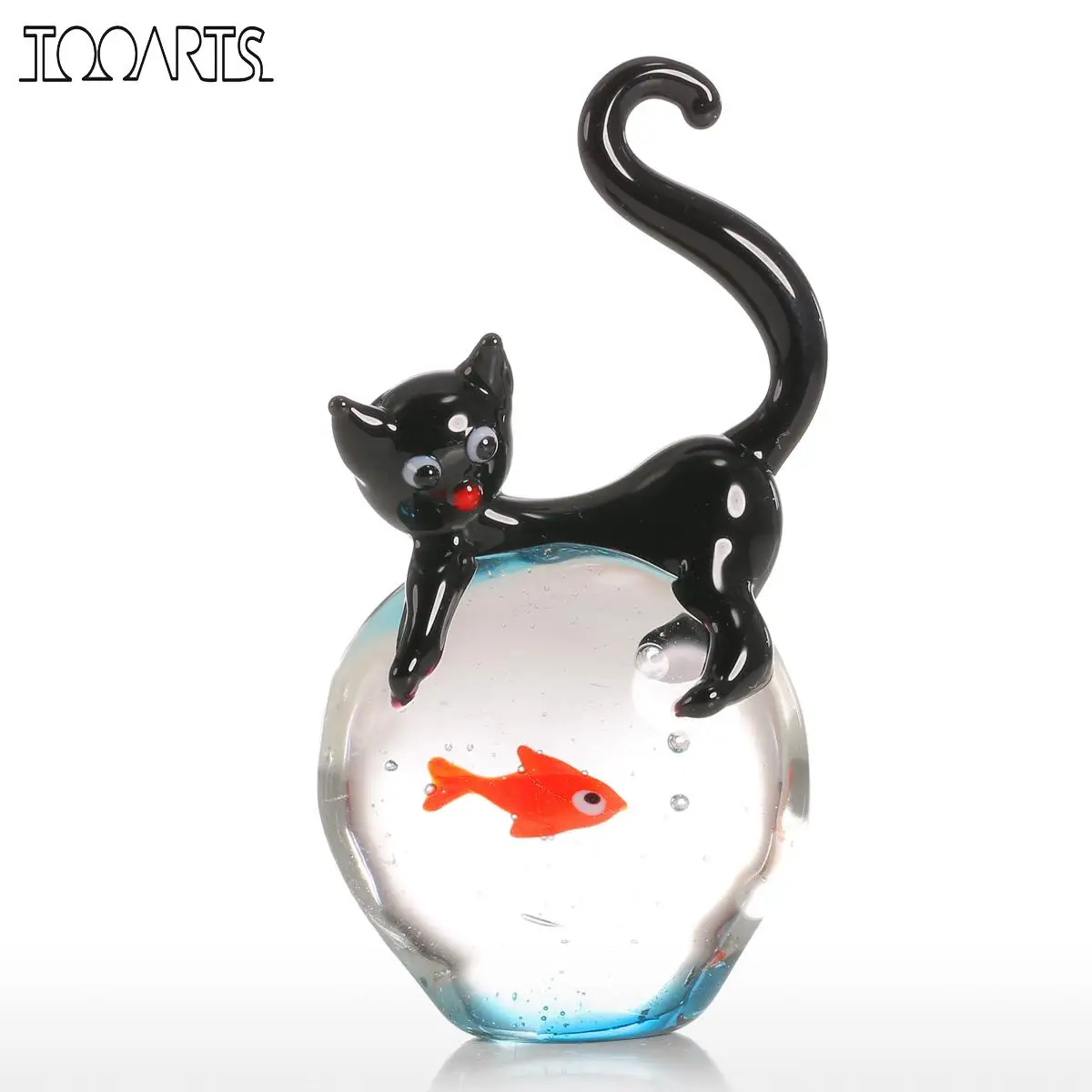 Tooarts Современная статуэтка кошки и золотой рыбки подарок стекло домашний декор