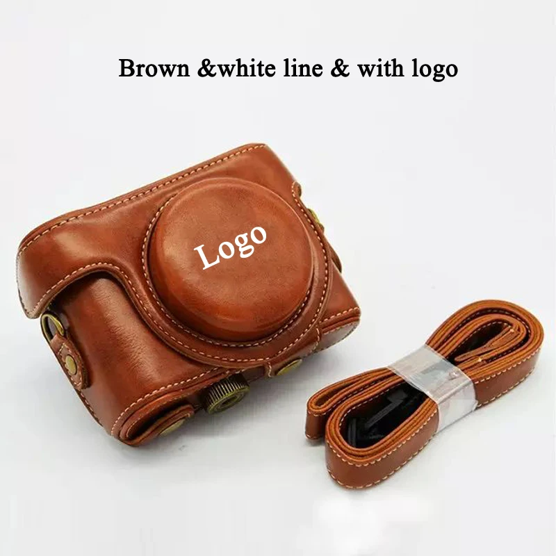 Brown w-line logo Чехол из искусственной кожи для камеры sony RX100 RX100 II III RX100 IV V RX100 VI чехол с ремешком - Цвет: Brown w-line logo