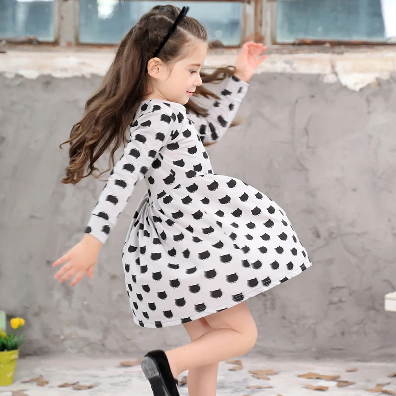 DAVYDAISY 2017 Fashion Girls Dresses Kids A-Line Full Sleeve Black Cat Print Princess Dress Children Costume WD-016 | Детская одежда и