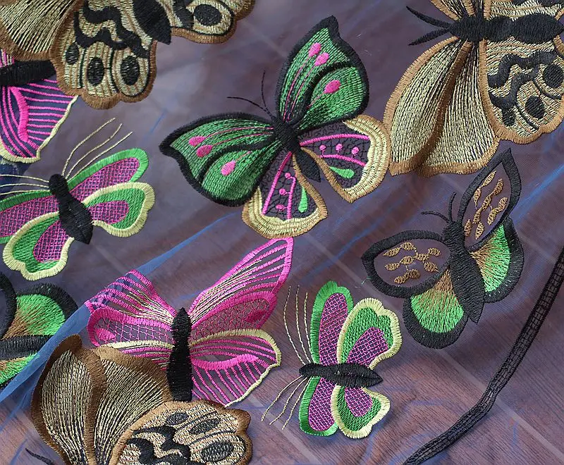 Кружевная отделка ширина 142 см красивая вышитая бабочка Высококачественная