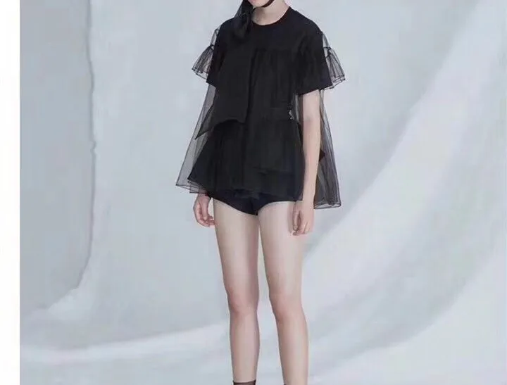 WHITNEY WANG 2019 летняя модная уличная сетчатая Лоскутная футболка Женские футболки