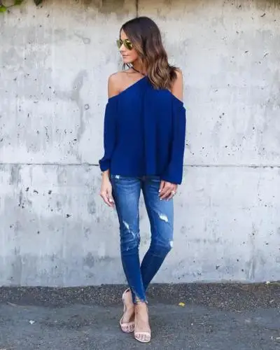 ZLUX 2018 Новые однотонные ремень рубашка с длинными рукавами off the shoulder craft шифоновая