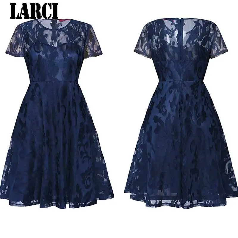 LARCI Винтаж Элегантный Вышивка цветочные кружева лоскутное vestidos плиссированные