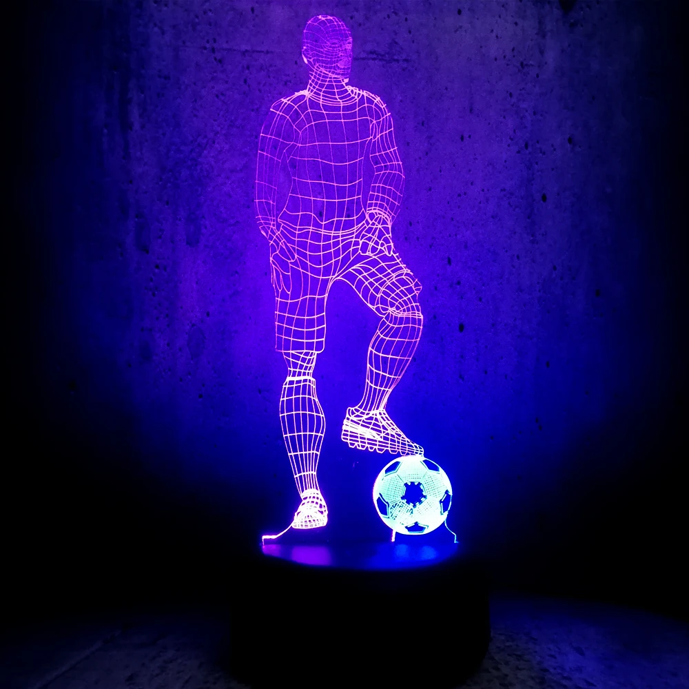 Новинка 3D лампа смешанного цвета Футбол человек USB ночной Светильник настроение