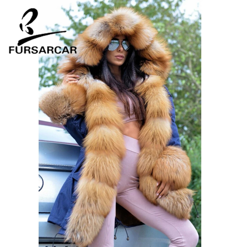Новинка 2021 роскошная Стильная парка FURSARCAR из натурального меха Женская с большим
