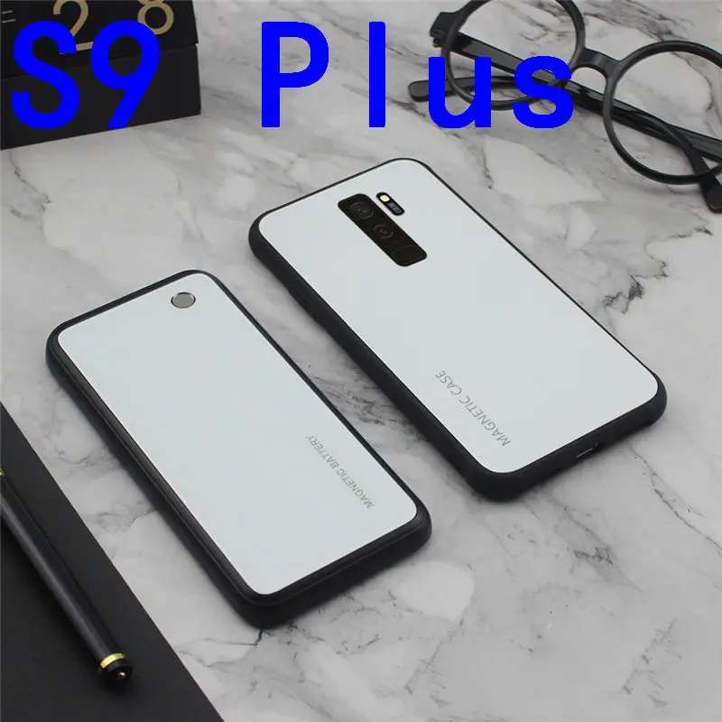 S9 Plus-White Тонкий градиентный магнитный беспроводной Чехол для зарядного устройства из закаленного стекла для samsung Galaxy S8 S9 Plus power Bank чехол для зарядки аккумулятора - Цвет: S9 Plus-White