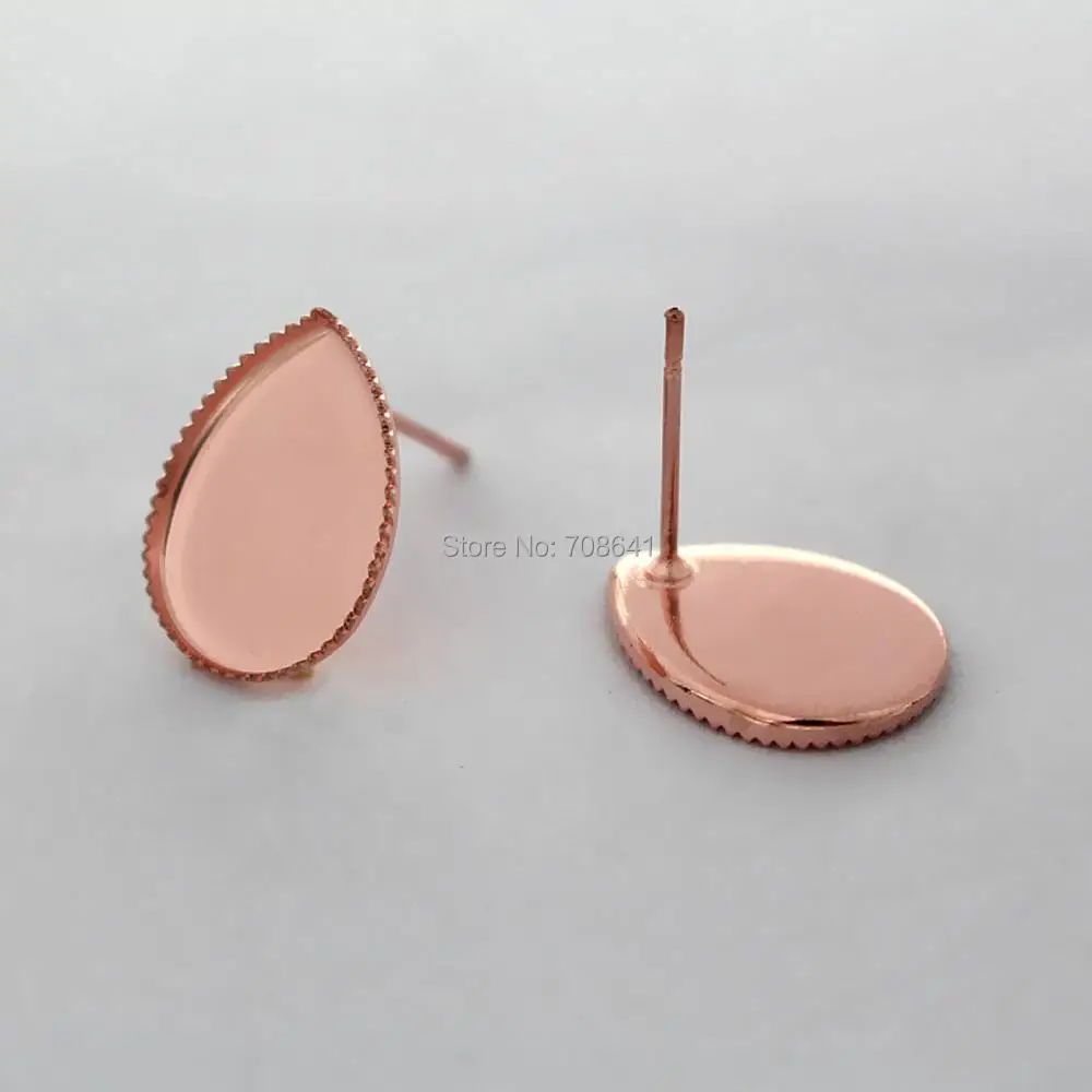 Пустые серьги гвоздики с кабошонами и розовым золотым оттенком|stud earring base|earring