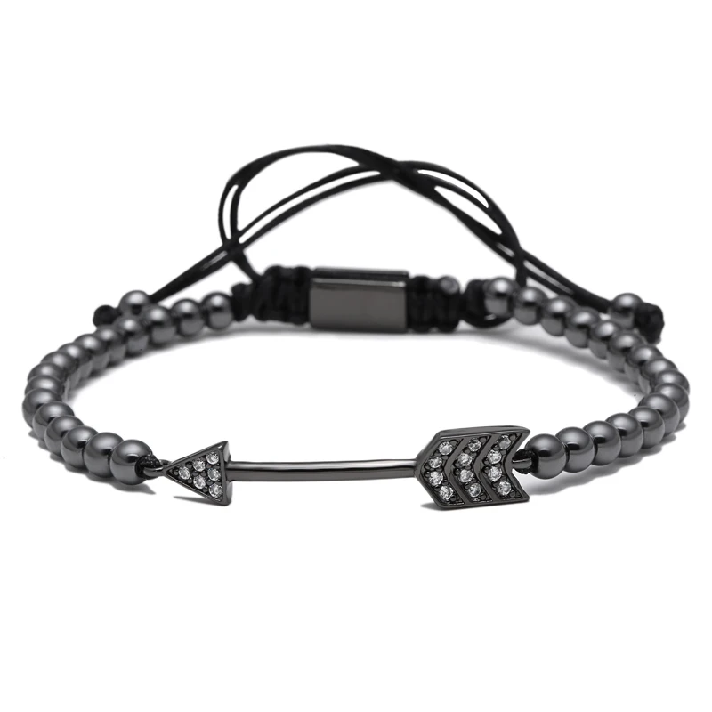 Mcllroy Золотой Круглый бисер мужской браслет прозрачный Циркон Pave Arrow Charm Braiding