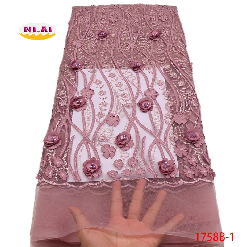 Кружевная ткань Румяна розового цвета 2018 нигерийская кружевная 3D цветок