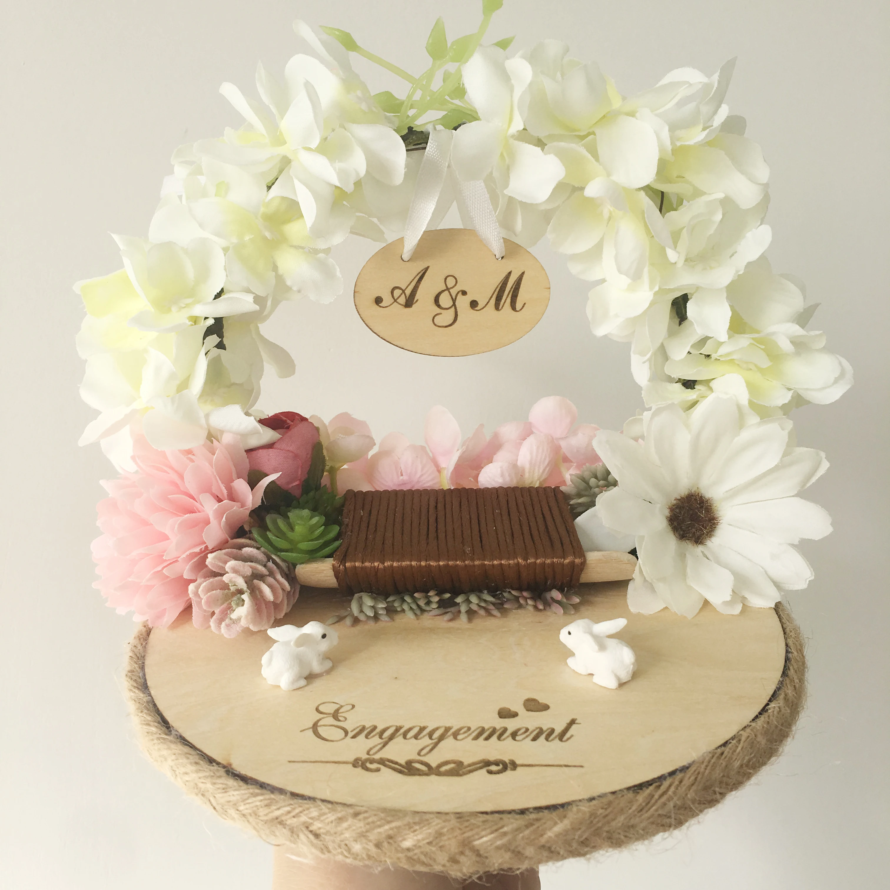 1pcs lot White Customized Anniversary Engagement wedding party decor Forest wood flower custom ring holder