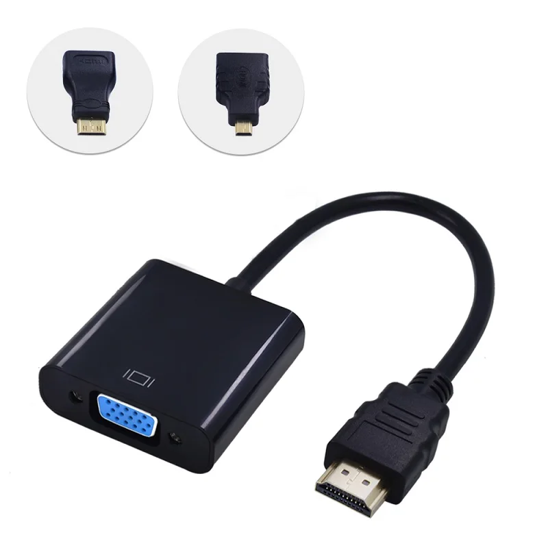 Black TISHRIC мини микро разъемы HDMI к VGA кабель адаптер мужчин и женщин видео конвертер для HDMI2VGA адаптер ноутбука ПК - Цвет: Black
