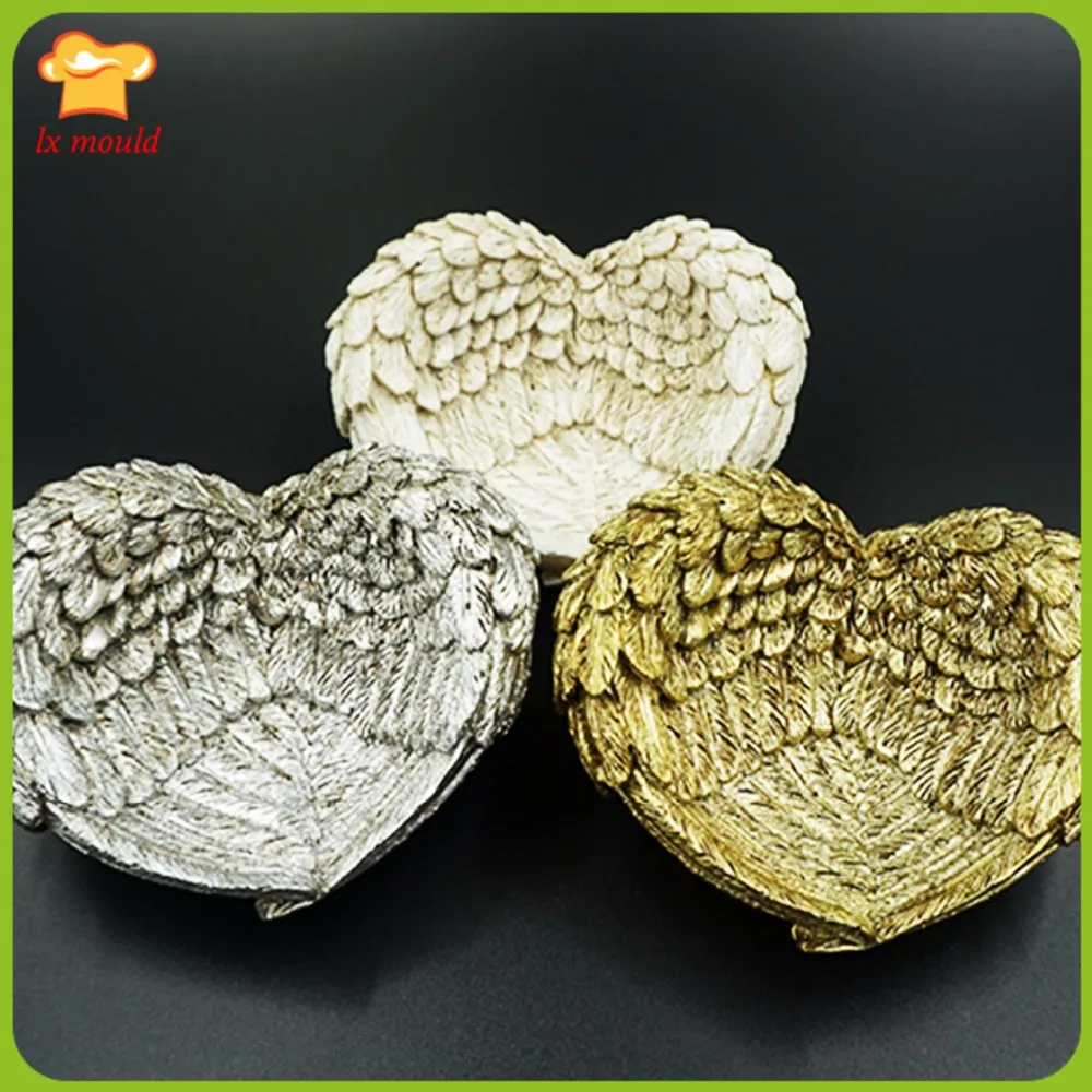 Angel Wings Silicone Mould Plaster Base Tools 3D Heart Shaped Feather Wing Soap Mold | Дом и сад