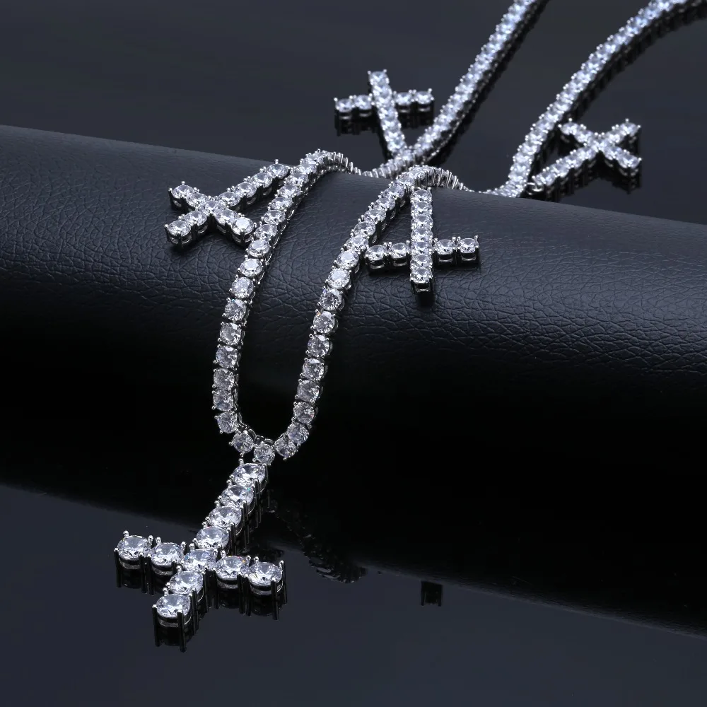 Iced Out крест-подвеска с фианитами и ожерелье теннисные цепи ювелирные изделия Золото Серебро Цвет Мужчины Женщины Шарм 1" 22" ожерелье s для подарков