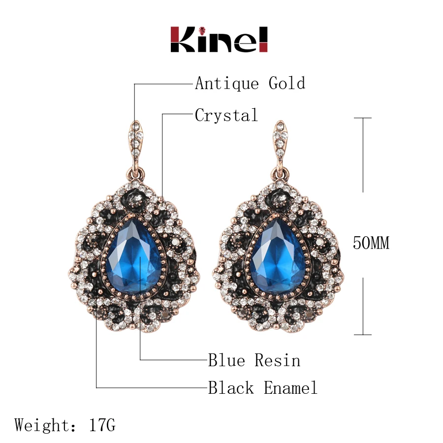 Kinel, Роскошные, Boho, синие, большие серьги для женщин, черная эмаль, белые стразы, модные, античное золото, Винтажные Ювелирные изделия, лучший подарок
