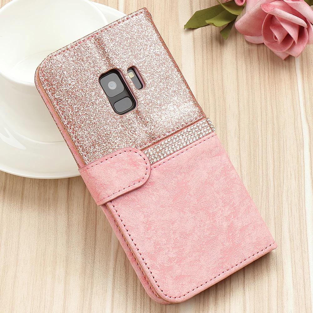 Роскошный блестящий кошелек-чехол для телефона samsung Galaxy S9 Plus S10 S10E, Женский флип-держатель для карт, чехол для samsung S8 S7 Edge