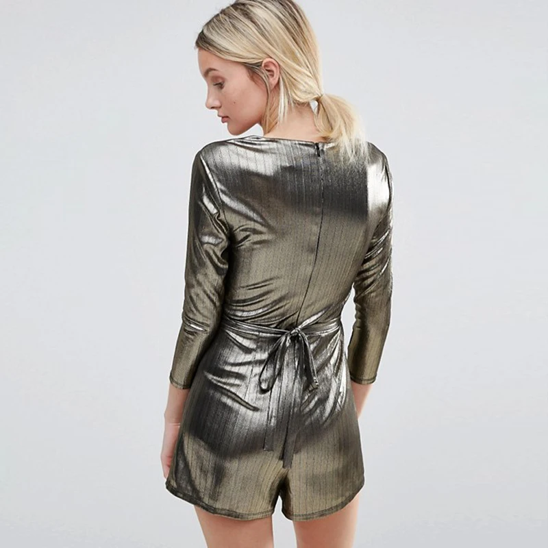 Minsunda новый сексуальный 3/4 Sleeve Surplice Обёрточная бумага в стиле панк Playsuit