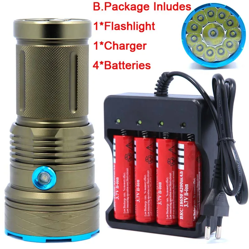 Green B 25000 люмен свет король 12T6 светодио дный flash light 12* XM-L T6 светодио дный фонарик свет лампы для охоты кемпинга использования 4*18650 - Испускаемый цвет: Green B
