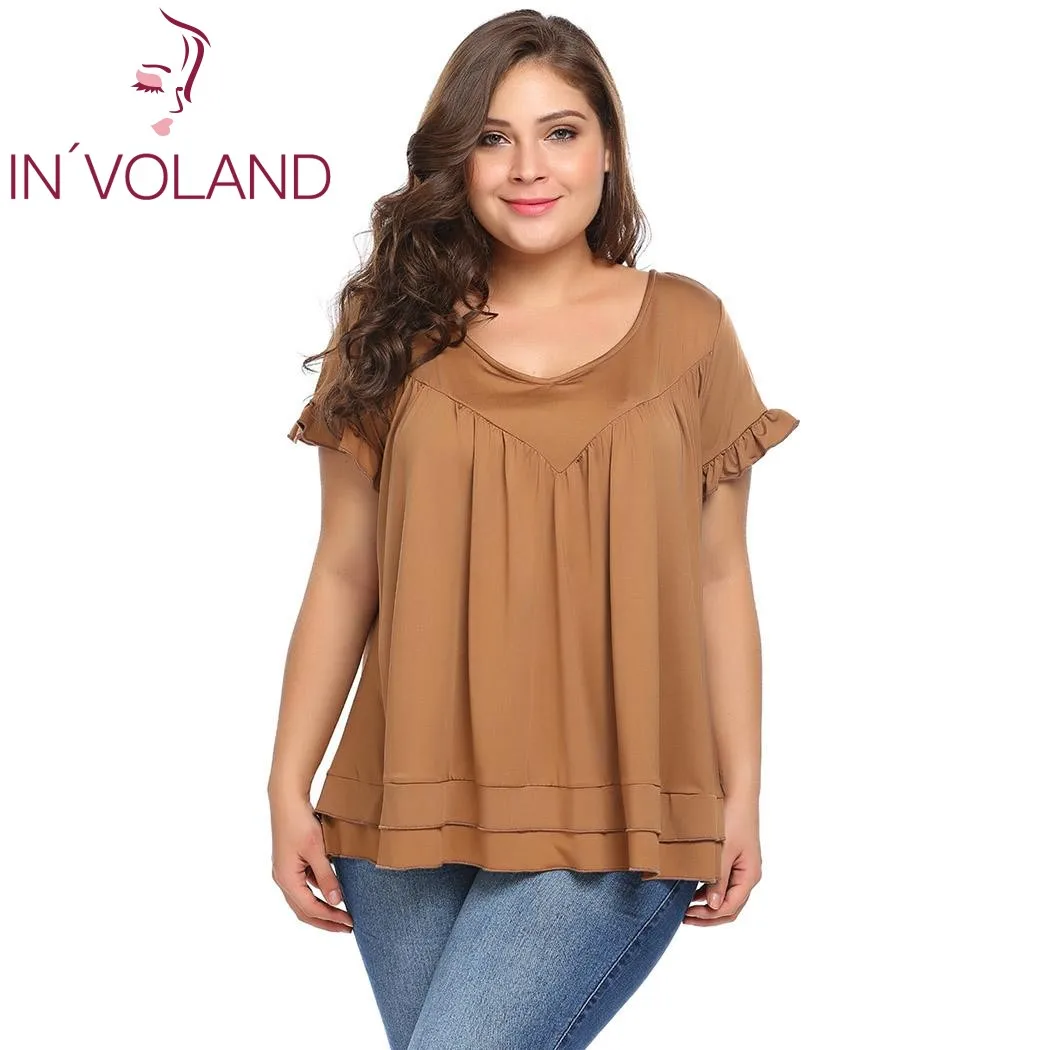 IN'VOLAND женские футболки топы плюс размер v-образный вырез короткий рукав