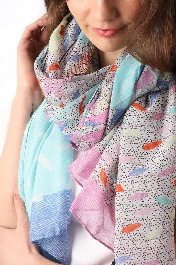 

Turquoise Colourful leaves Scarf for Women leaf Soft Scarves Gift for Her