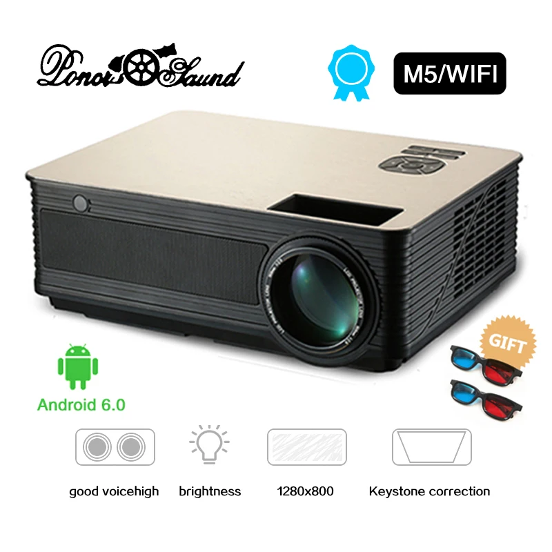 PonerSaund M5 WiFi Full светодиодный hd проектор 4500 люмен двойной Hi Fi колонки Android6.0 Wi