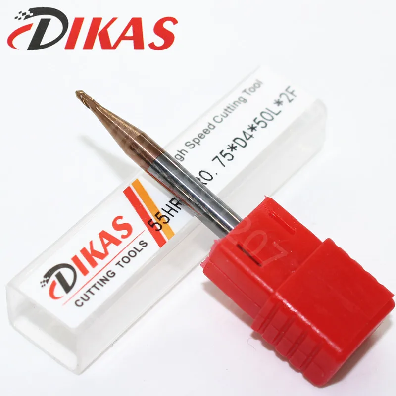 

Dikas 55HRC R0.75 * D4 * 50L * 2F материал карбидные сферические концевые фрезы с 2 канавками 1,5 мм покрытие нано используется для высокоскоростного фрезерного станка
