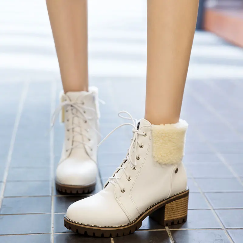 

fanyuan Size 34-43 Ladies Thick Fur Ankle Boots Women High Heels Short Boots With Fur Shoes Women Winter Warm Botas Footwear